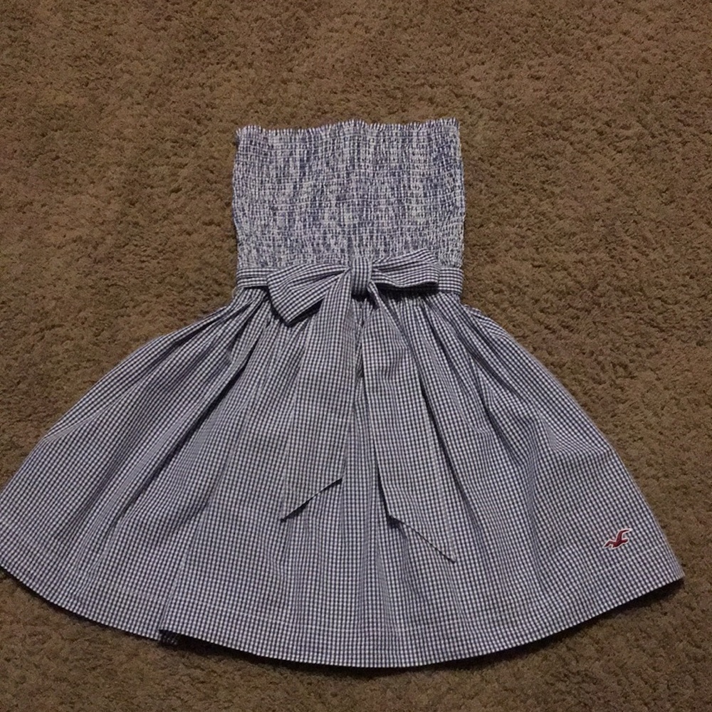 Nwots Hollister blue and white checked strapless dress Size Medium